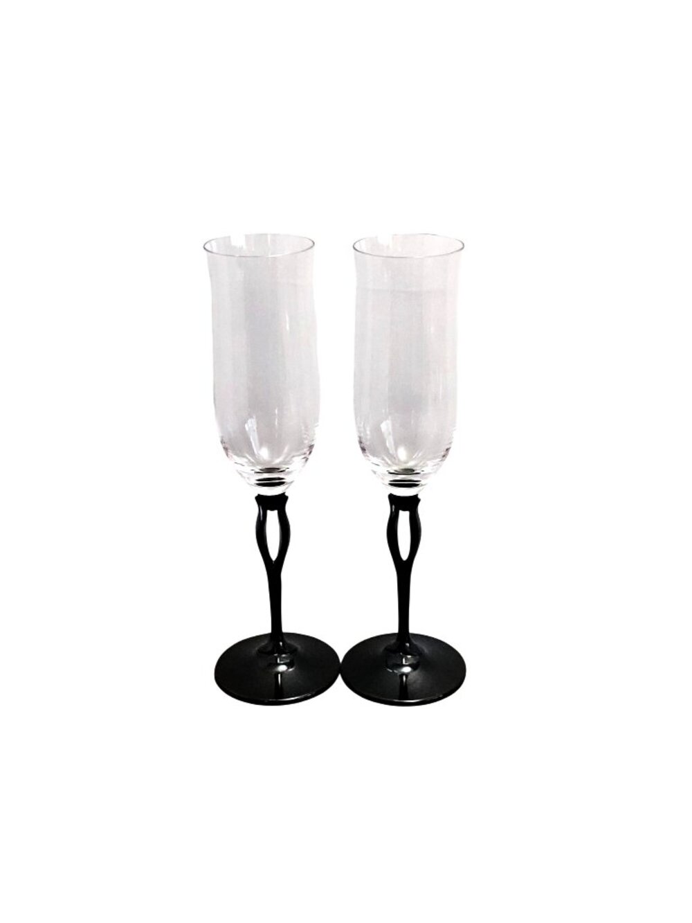 2 Mikasa Tuscan Black Champagne Flutes 9.5" Art Nouveau leaf pierced stem - Picture 1 of 10